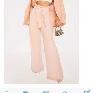 Taupe Wide Leg Belted Pants